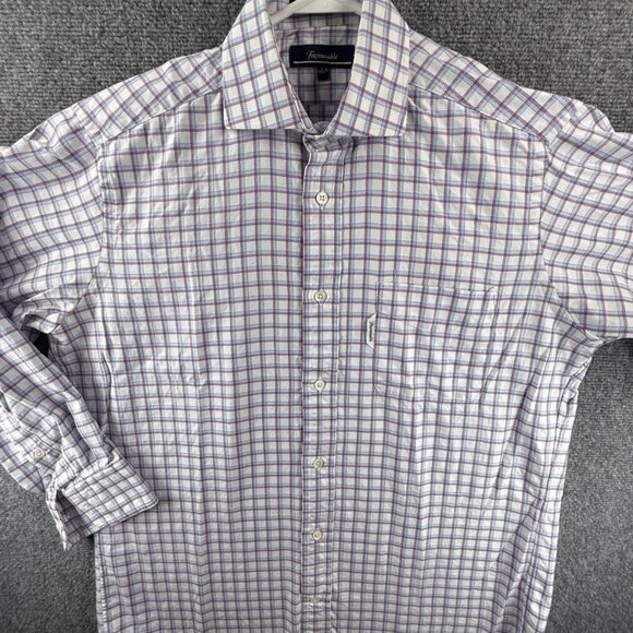 Faconnable Blue Purple USA Cotton Check 15.5 Pocket Long Sleeve Shirt Men Woven - Picture 3 of 14